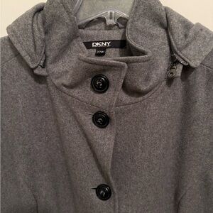 DKNY Gray Button-Up Trench Coat
